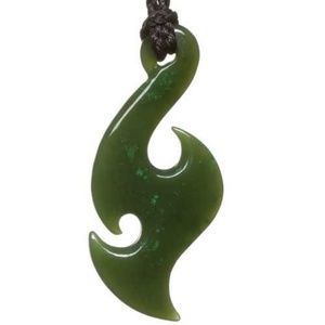Genuine Nephrite Jade Maori Fish Hook Necklace